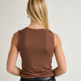 EVER REALLY HERE BROWN KNOTTED SHOULDER TANK TOP