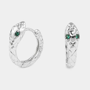 WHITE GOLD DIPPED SNAKE HUGGIE HOOP EARRINGS