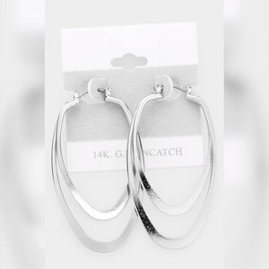 14K WHITE GOLD OVAL HOOP EARRINGS