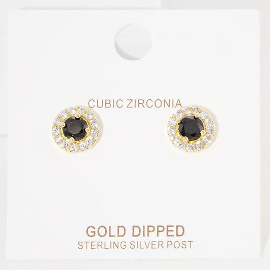 GOLD DIPPED STERLING SILVER POST BLACK STUD EARRINGS