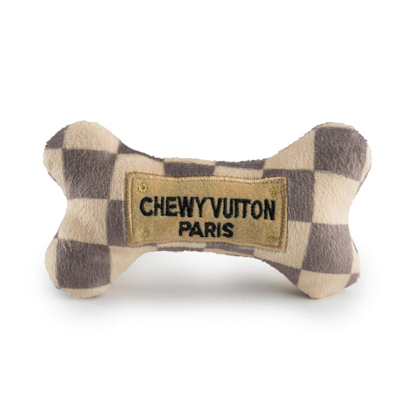 SMALL CHECKERED CHEWY VUITTON BONE DOG TOY