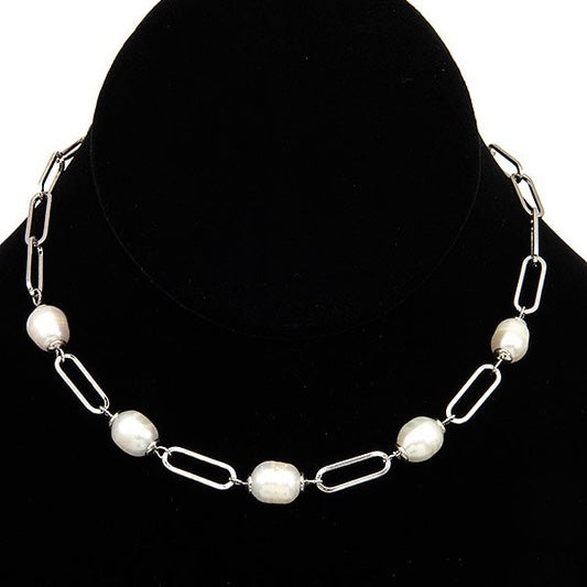 IRENE SILVER CHAINLINK PEARL NECKLACE