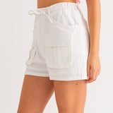 LIGHT AS A FEATHER WHITE CARGO POCKET SHORTS
