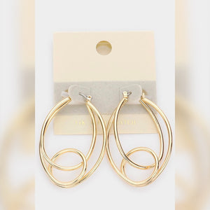 14K GOLD DOUBLE LAYER OVAL HOOP EARRINGS