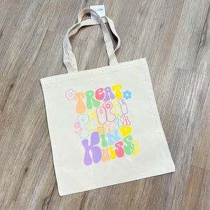 TREAT PEOPLE WITH KINDNESS COLORFUL CANVAS TOTE BAG