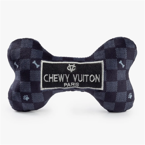 CHEWY VUITTON BLACK CHECKERED BONE DOG TOY